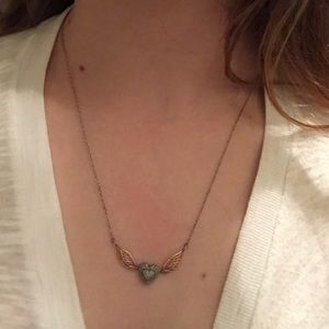 Diamond heart with wings necklace